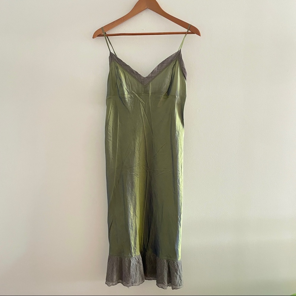 Dosa iridescent green silk slip dress